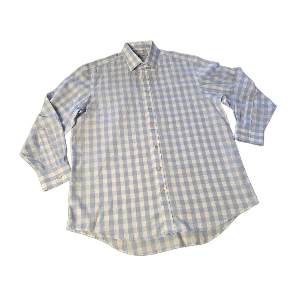 Charles Tyrwhitt Shirt Men 17 34 Button Up Plaid Blue White Jermyn Street London